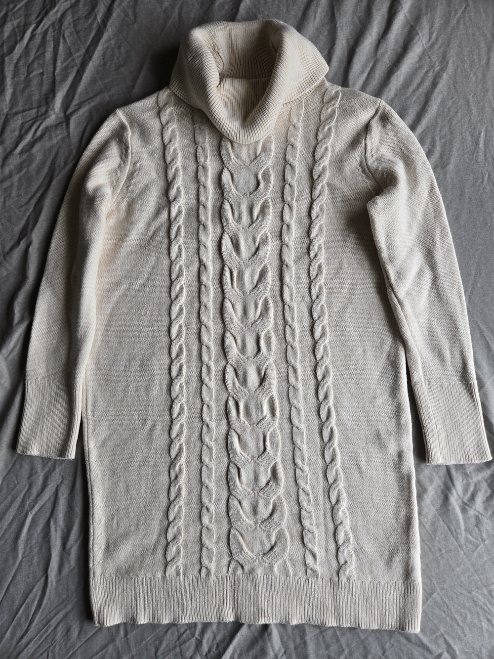 Banana Republic Cream Cable-Knit Turtleneck Sweater Dress Small
